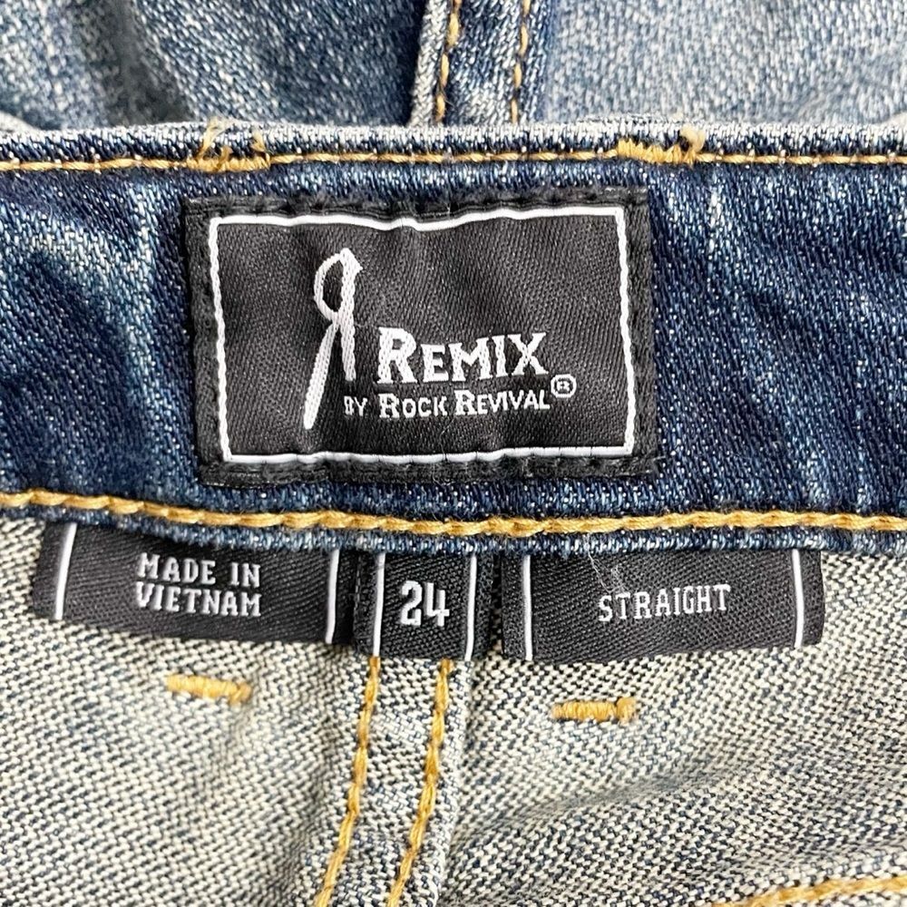 NWT Remix by Rock Revival Straight Leg Jeans in Destroyed Blue Wash Size 24 NEW - Picture 10 of 13